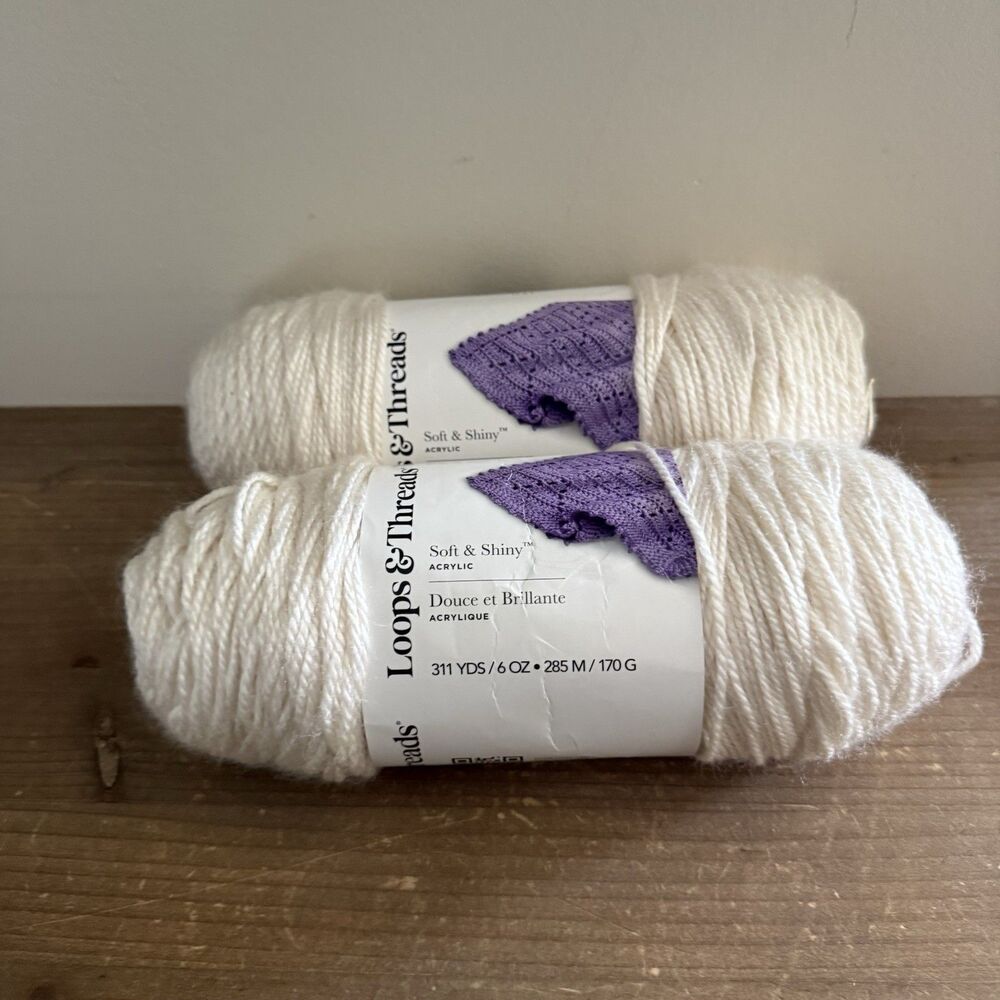 2 Loops & Threads Soft Classic Acrylic Yarn 6oz Cream Color New